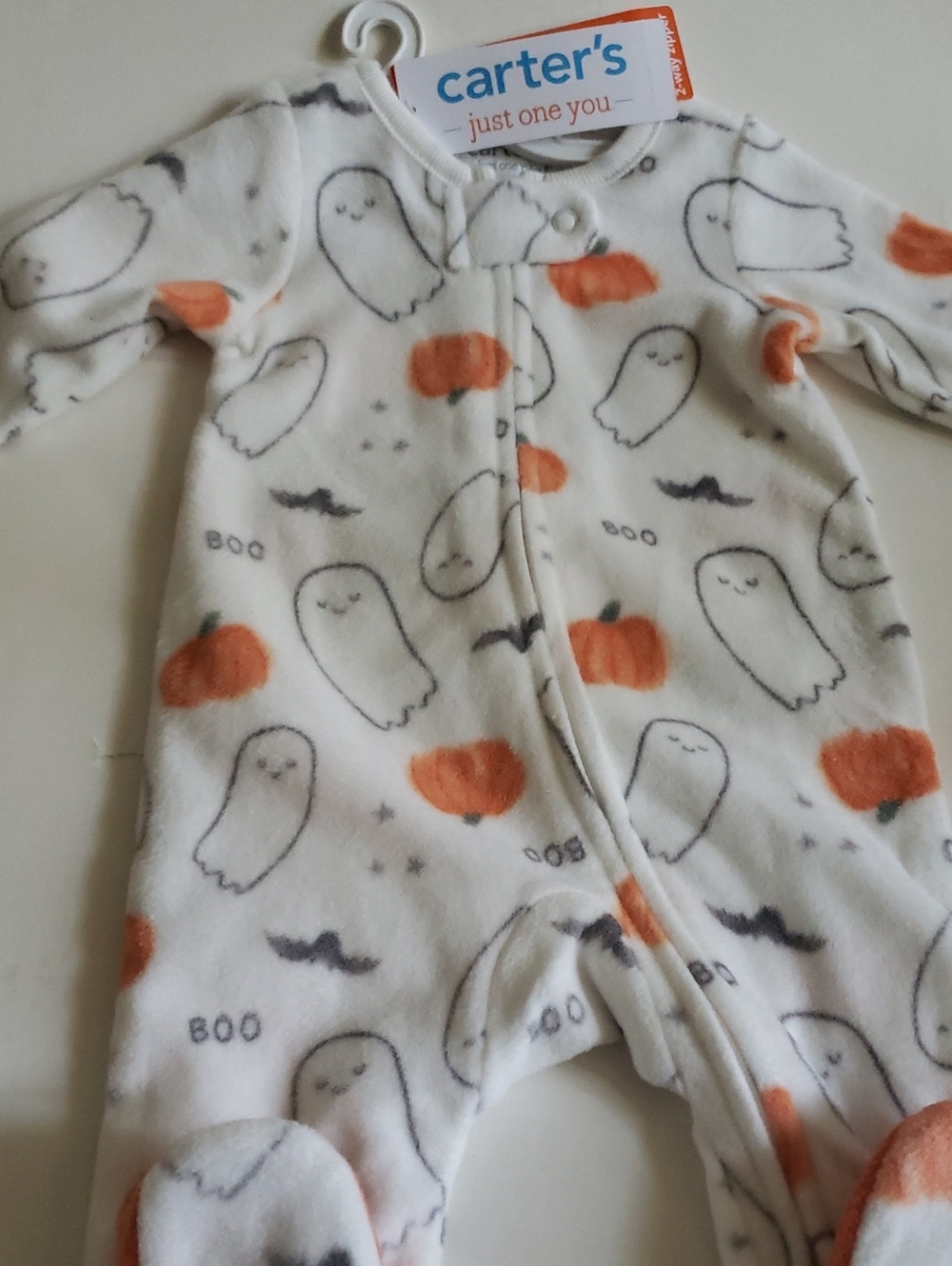 NWT Carter's Newborn Just One You Halloween Ghost Pumpkin Fleece Footie Sleeper - Picture 2 of 5